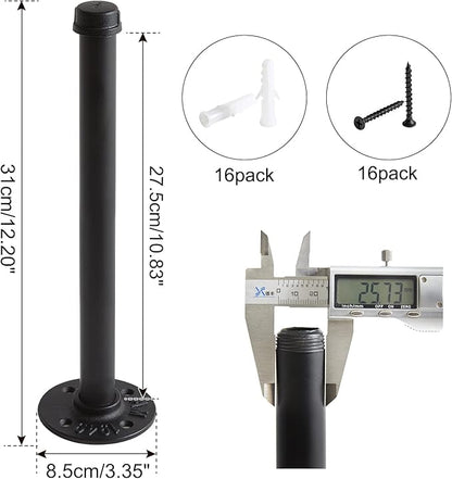 IBUYKE 4 Pcs 12 Inch Industrial Pipe Clothes Bar, Multifunctional Wall Mounted Clothes Rail, Heavy Duty Rustic Wall Mounted DIY Shelving Brackets, for Bedroom Bathroom, Black TYJ004H