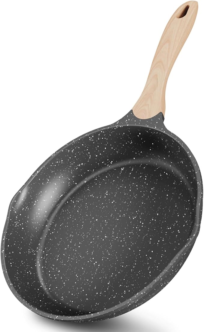 JEETEE 10 Inch Nonstick Frying Pan, Stone Coating Cookware, Nonstick Omelette Pan with Heat-Resistant Handle, Compatible with All Stoves (Grey)