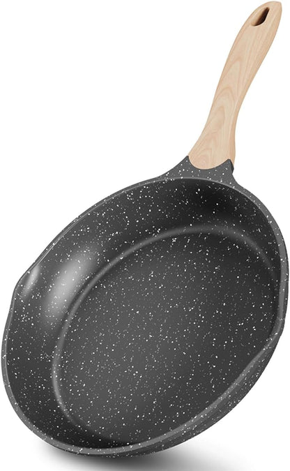 JEETEE 8 Inch Nonstick Frying Pan, Stone Coating Cookware, Nonstick Omelette Pan with Heat-Resistant Handle, Compatible with All Stoves (Grey)