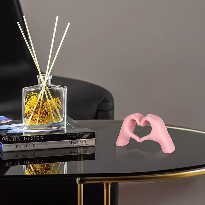 Small Pink Decor,Resin Heart Hands Sculpture for Living Room Bedroom Bookshelf Shelves Office Desk Decor,Love Finger Modern Statue for Wedding Decorations,Unique Birthday for Women Girls.