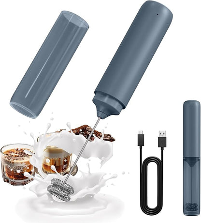 CIRCLE JOY Rechargeable Milk Frother Hanheld, Dual Ring Electric Coffee Frother, Portable Hand Frother Wand Drink Mixer for Matcha Lattes Cappuccino, Kitchen Gifts, Blue