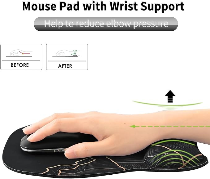 EooCoo Ergonomic Mouse Pad with Wrist Support, Mousepad with Memory Foam Wrist Rest and Non-Slip Base for Laptop, Cafe, Home & Office, 9.64 x 8.26 in Office Desk Accessories