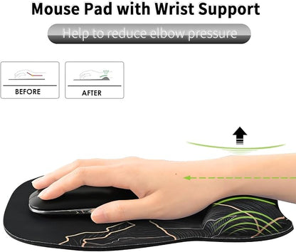 EooCoo Ergonomic Mouse Pad with Wrist Support, Mousepad with Memory Foam Wrist Rest and Non-Slip Base for Laptop, Cafe, Home & Office, 9.64 x 8.26 in Office Desk Accessories