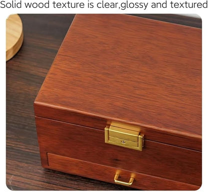 Bescott 3 Layer Solid Wooden Jewelry Box for Women Real Wood Vintage Jewelry Organizer Storage for Earrings Rings Necklaces Bracelet Watch Men