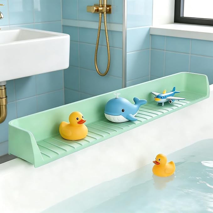 Splash Guard for Bathtub,Silicone Bathtub Splash Guard with Strong Suction Cups, Toy Tray Caddy Holder Storage Over Tub, Prevent Water Splashing in The Bathroom(2.62-FT Green)