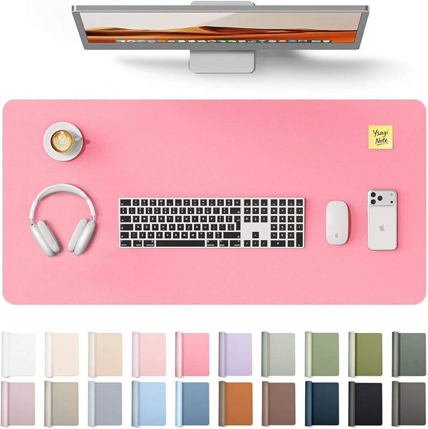 YSAGi Leather Desk Protector, Office Mat, Large Mouse Mat, Non-Slip PU Leather Blotter, Laptop Desk, Waterproof Writing Pad for Office and Home (Pink, 31.5" x 15.8")