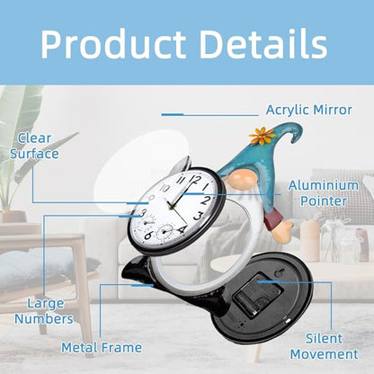 Gnome Outdoor Clock with Thermometer & Humidity, 14.5'' Quartz Outdoor Wall Clock Silent No-Ticking for Patio, Living Room, Kitchen
