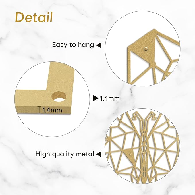 SIGNLEADER Metal Wall Art Decor The Butterfly Effect Modern Abstract Wall Sculpture Hangings Home Decoration for Living Room, Bedroom, Bathroom, Kitchen, Outdoor - 18" Gold
