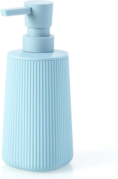 Small Soap Dispenser for Bathroom and Kitchen, Modern Farmhouse Striped Style Plastic Hand Soap Dish Soap Dispenser with Pump Light Blue