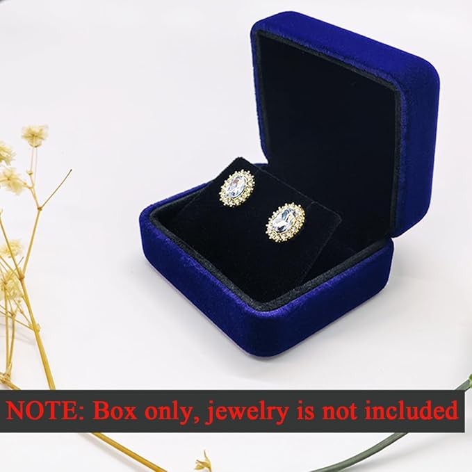 GBYAN 2 Pieces Velvet Earring Box,Stud Earring Gift Box,Jewelry Display Case for Proposal,Engagement,Wedding and Birthday,Blue