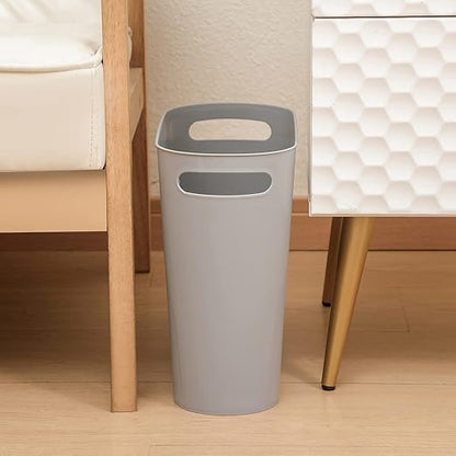 rejomiik Small Trash Can, 3.5 Gallon Slim Garbage Can Plastic Waste Basket with Handles Container Bin for Narrow Spaces Bathroom, Bedroom, Kitchen, Office at Home, Grey