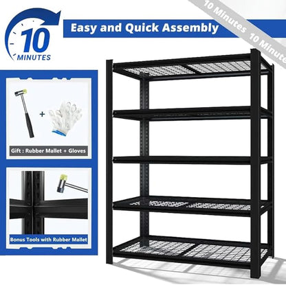 72" H x 36.12" W x 16" D Instrial 5-Heavy-Duty-Shelf Storage-Rack Adjustable Shed Shelving Metal Shelves Steel (Wire) Garage Bin Shelving Unit-s Organizer System for Basement/Kitchen, Black
