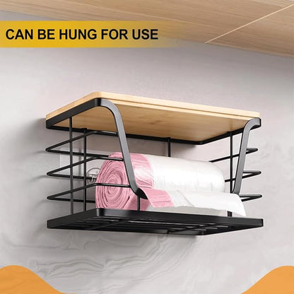 Trash Bag Holder & Wire Dishcloth, Stackable Trashbag Dispenser With Bamboo Lid, Large Trash Bag Holder and Small Garbage Bag Dispenser for Countertop Organization(4 Pcs)