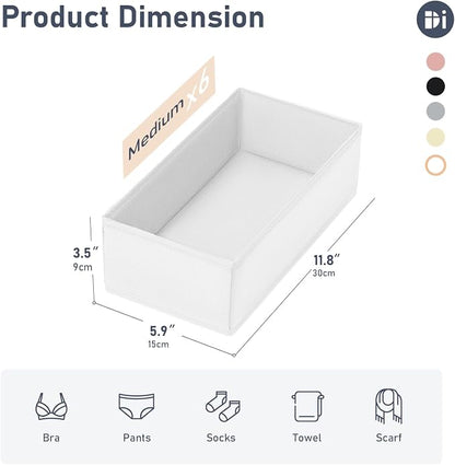 DIMJ Drawer Organizer Clothes - Underwear Organizer Small Sock Organizer Box Dresser Organizer,Drawer Dividers for Baby Clothes,Bra,Socks, Belt, Tie, Set of 6,White