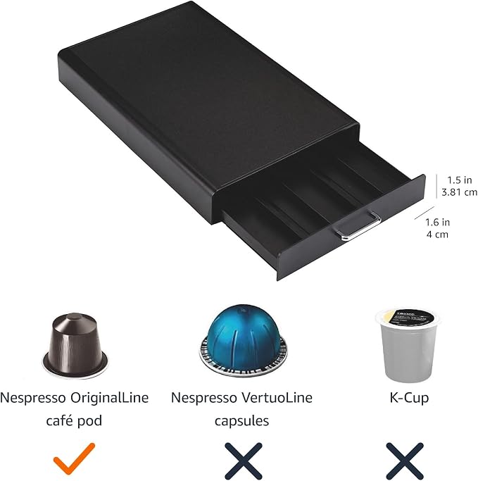Amazon Basics Nespresso OriginalLine Coffee Pod Storage Drawer Holder,50 Capsule Capacity,Black,(Pack of 6)
