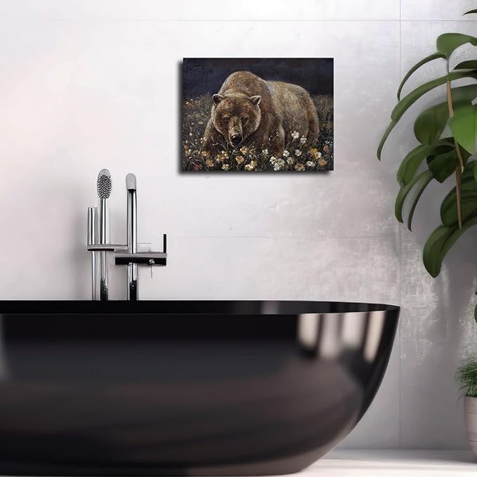LEVERUP Bear Pictures Wall Artwork Brown Wall Art Printing Posters Wall Flowers Home Decor for Dining Room Office Living Room Decor Home 12×16 Inches