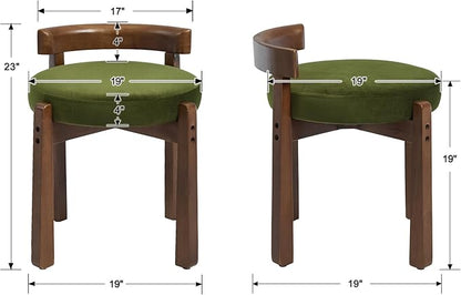HNY Vintage Green Velvet Makeup Stool Set of 2 Compact Round Ottoman Chairs with Wooden Legs, Perfect for Small Spaces Like Entryway, Cloakroom & Boudoir