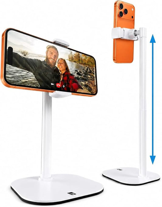 COOPER ChatStand, Adjustable Cell Phone Stand for Desk, Phone Stand for Recording, iPhone Holder for Filming, Small Tripod for iPhone, Fits Samsung, Android Smartphones, (Frost White)