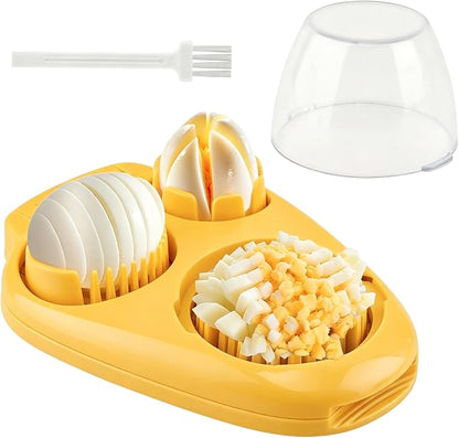 Egg Slicer for Hard Boiled Eggs 3 In 1, 3 Slicing Modes Eggs Dicer, Stainless Steel Egg Cutter, Kitchen Chopper Tool for Egg, Butter, Strawberry, Tomato, Mushroom, and Grape, Dishwasher Safe (yellow)