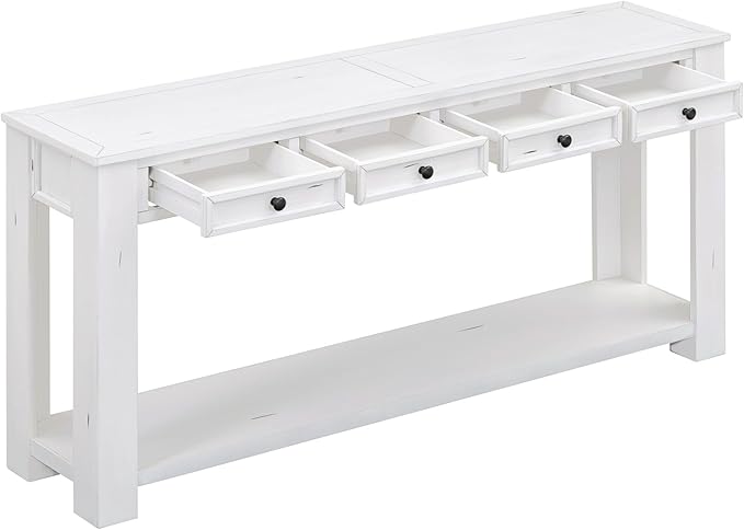 LKTART White Console Table,Solid Wood Sofa Table with 4 Drawers Hallway Table for Storage Entry Foyer Behind Couch Table,Easy Assembled (63" White)