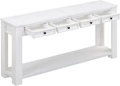 LKTART White Console Table,Solid Wood Sofa Table with 4 Drawers Hallway Table for Storage Entry Foyer Behind Couch Table,Easy Assembled (63" White)