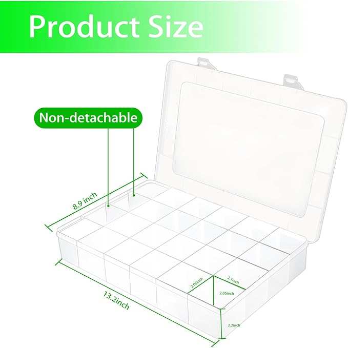 2 Pcs Large 24 Grids Plastic Organizer Box, Grids Clear Plastic Organizer Box, for kitchen Storage, Party and Travel