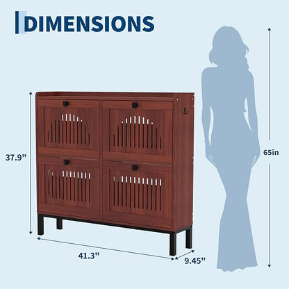Garvee 4 Flip Drawer Shoe Cabinet with Adjustable Shelves, Hidden Shoe Organizer with Large Capacity, Freestanding Wooden Shoe Rack for Entryway, Hallway, Living Room, Walnut