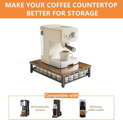 IBUYKE Wooden Coffee Pod Holder for K-Cup, 35 Capacity Capsule Pods Storage,Mullti Coffee Pod Drawer,Home Kitchen Counter Coffee Bar Station Organizer,Brown TCJ001H