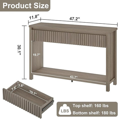 BON AUGURE Console Table with Storage, Entryway Table with Drawers, 47In Couch Tables Behind Sofa, Sofa Tables with Two-Tier Shelf for Living Room, Hallway, Front Door, Greige Oak