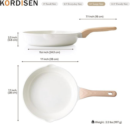 Kordisen Nonstick Ceramic Frying Pan, 11 Inch Ceramic Skillet, Healthy Non Toxic Cooking Pan, Stay-Cool Handle, Induction Compatible, PFOA & PFAS Free, White