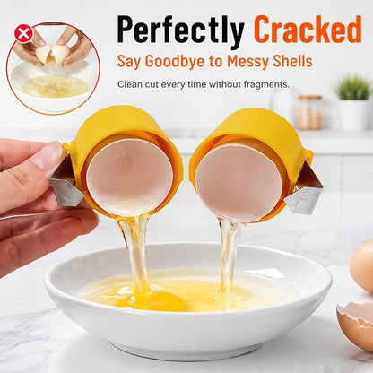 Handheld Egg Shell Opener, Eggshell Separator and Cutter, Food Grade PP Stainless Steel Egg Topper Cutter for Chicken Duck Eggs, Portable Lightweight Kitchen Gadget for Home Cooking Baking (yellow)