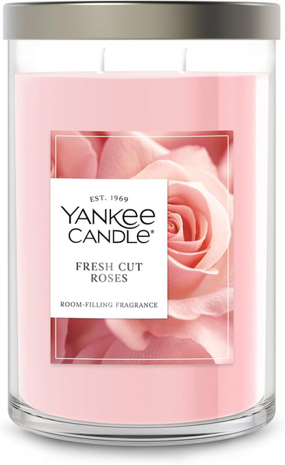 Yankee Candle Large Tumbler Scented Candle with up to 80 Hour Burn Time, Premium Plant Wax Blend for Consistent Burn, 20 oz Tumbler Candle with Room Filling Fragrance, Fresh Cut Roses