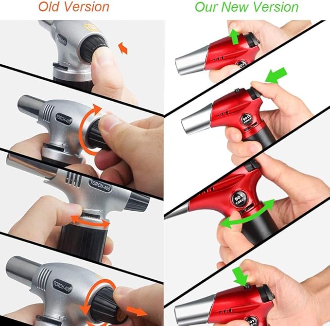 Blow Torch, Home-Grade Kitchen Cooking Torch with Lock Adjustable Flame Refillable Mini Blow Torch Lighter for BBQ, Baking, Brulee Creme,Light Cooking Tasks,DIY Soldering (Butane Gas Excluded)