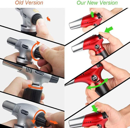 Blow Torch, Home-Grade Kitchen Cooking Torch with Lock Adjustable Flame Refillable Mini Blow Torch Lighter for BBQ, Baking, Brulee Creme,Light Cooking Tasks,DIY Soldering (Butane Gas Excluded)