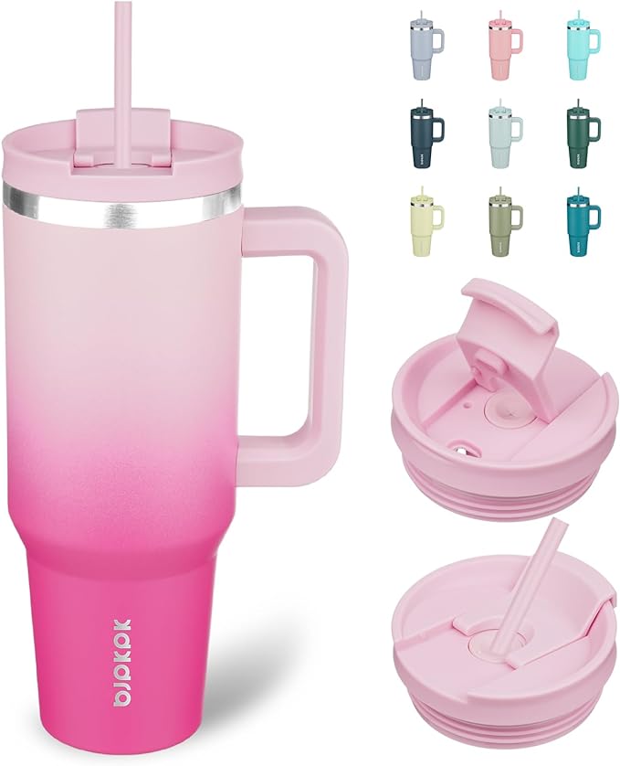 BJPKPK 40oz Stainless Steel Insulated Tumbler With Handle And Lid Straw Travel Coffee Mug Thermal Cup,Cherry Blossom