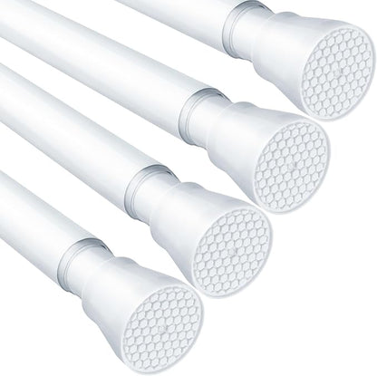 MEXAU 4 Pack White Tension Rod 16 To 26 Inch Adjustable Spring Tension Curtain Rods No Drilling Short Curtain Rod Extendable Small Spring Tension Rod for Closet Cupboard Bars Refrigerator