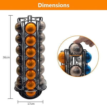 Vertuo Pod Holder Carousel Stand for 35 Nespresso Vertuo Capsule Storage Organizer with Extra Space for Coffee Mate Silent Rolling，Black