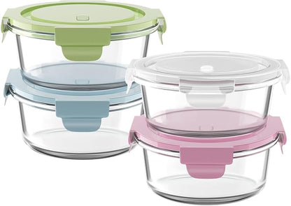 Freshmage 12oz Glass Meal Prep Containers, 1.5 Cup Food Storage Container with Lid Airtight, BPA-Free, Borosilicate Glass Soup Container for Leftovers, Microwave Oven Dishwasher&Freezer Safe (4 Pack)
