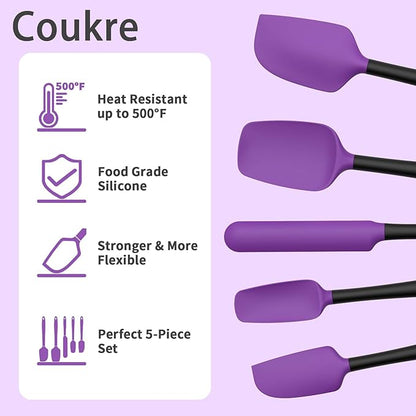 Coukre Silicone Spatula Set of 5,High Temperature Resistant, Food Grade Silicone, Dishwasher Safe, for Baking, Cooking (Purple Black)