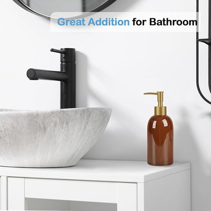 Natheeph 14OZ Ceramic Soap Dispenser Ceramic Soap Pump Dispenser Can Fill Liquid for Bathroom/Kitchen (Amber)