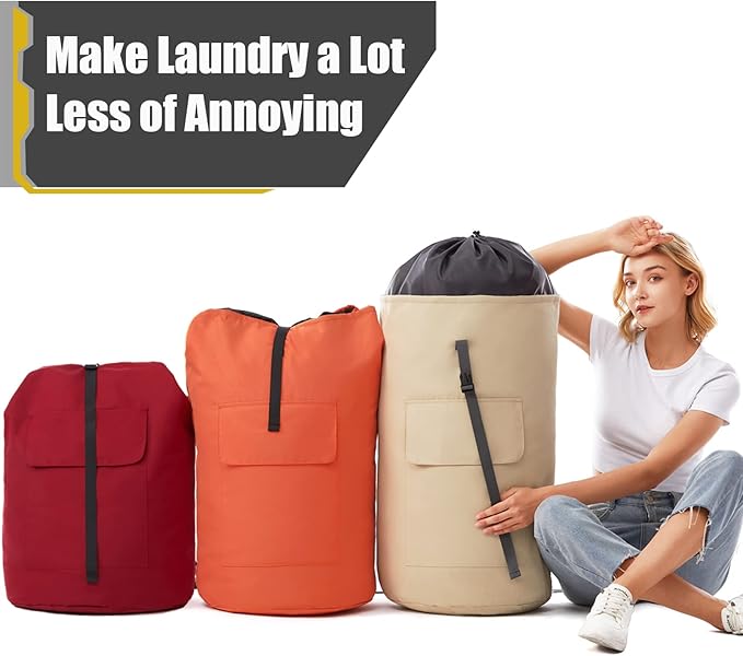 Backpack Laundry Bag, 115L Heavy Duty Extra Large College Laundry Backpack, Dirty Clothes Bag with Shoulder Straps, Laundry Hamper Bag with Drawstring Closure for College Dorm, Apartment Khaki