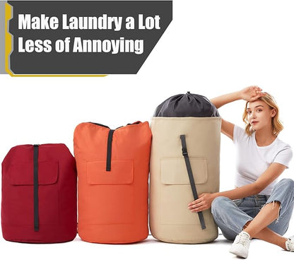 Backpack Laundry Bag, 115L Heavy Duty Extra Large College Laundry Backpack, Dirty Clothes Bag with Shoulder Straps, Laundry Hamper Bag with Drawstring Closure for College Dorm, Apartment Khaki