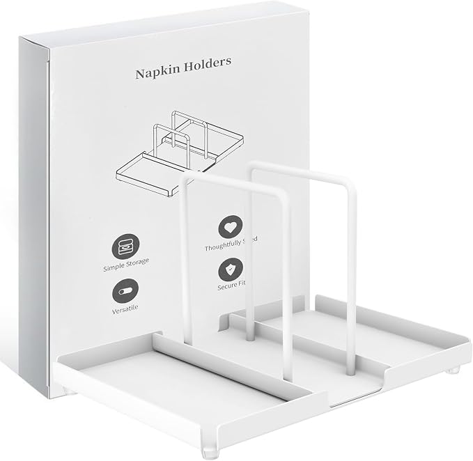 Napkin Holder for Table, Metal Napkin Holder with Salt and Pepper Shakers Caddy, Standing Paper Napkin Storage for Kitchen Dining Table Decor, White