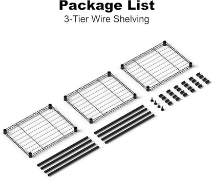Orchidleaf 3-Tier Heavy Duty Wire Shelving Unit with Lockable Wheels, Metal Storage Rack for Garage, Pantry, Kitchen & Living Room, 39.4" H × 36.9" L × 18.6" D