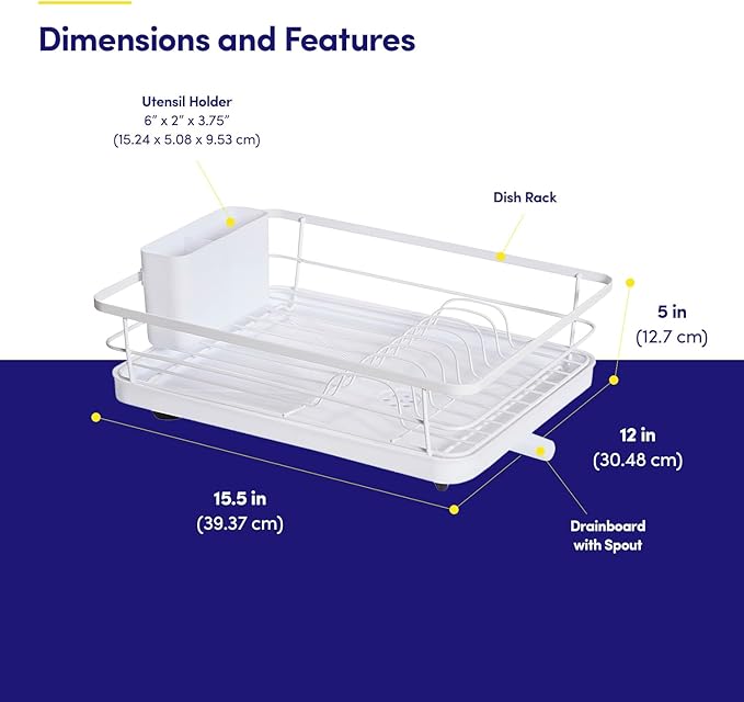 Dish Drying Rack 3 Piece Dish Drainer with Drainboard Set for Kitchen Counter ✅– Dish Rack with Removable Utensil Holder & Swivel Spout for Countertop ✅– DishRack for Plates, Cups & More, White