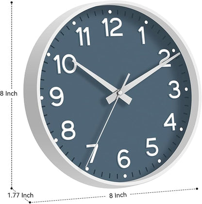 Roymnie Wall Clock, Silent Wall Clocks Battery Operated 8 Inch-Modern Non Ticking Analog Clock Decorative for Kitchen Office Bathroom Bedroom(Azure Blue)