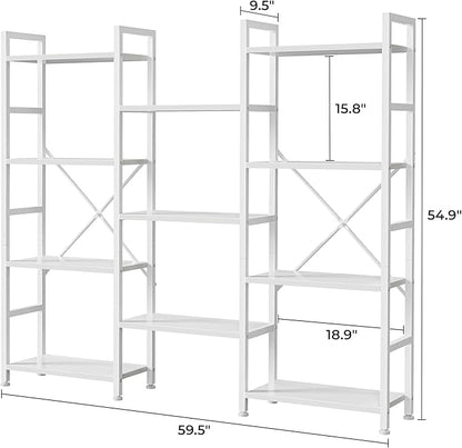 SUPERJARE Triple Bookshelf, Bookcase with 11 Open Display Shelves, Wide Book Shelf Book Case for Home & Office, 4 Tier, White