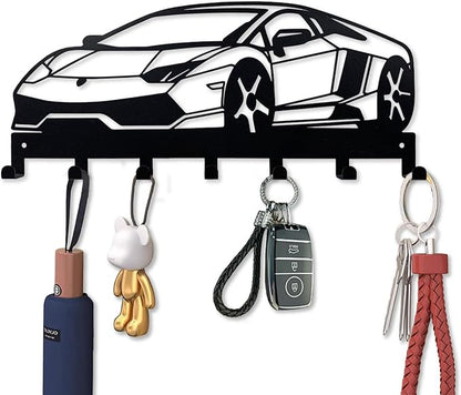 Metal Car Key Holder for Wall,Metal Key Organizer Wall Decorative with 7 Hooks,Black Wall Mount Key Holder for Entryway,Front Door,Hallway,Office