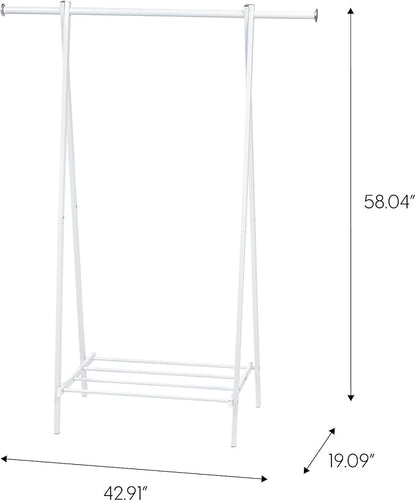IRIS USA Clothes Rack for Hanging Clothes with Shelf, Freestanding Clothing Rack, Easy to Assemble Garment Rack, Metal, Sturdy Design, Multipurpose, Small Space Storage Solution, White
