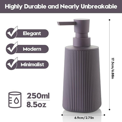 Small Soap Dispenser for Bathroom and Kitchen, Modern Farmhouse Striped Style Plastic Hand Soap Dish Soap Dispenser with Pump Matte Purple